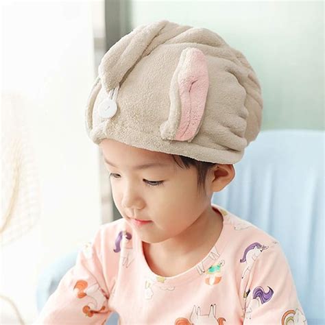 Kids Hair Drying Towel Cap Coral Fleece Bath Towel Rabbit