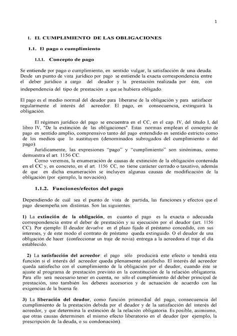 El Cumplimiento De La Obligación 1 El Cumplimiento De Las Obligaciones 1 El Pago O