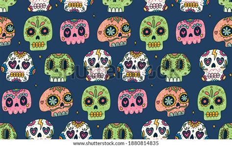 Sugar Skull Seamless Pattern Illustration Stock Illustration 1880814835