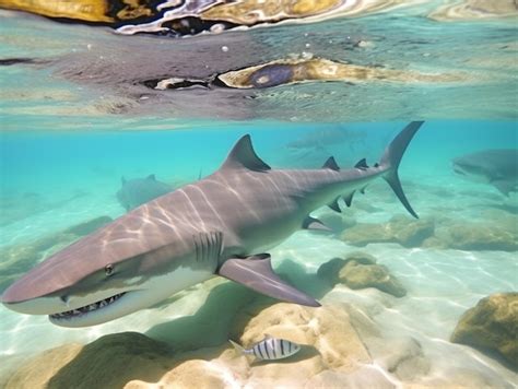 Premium Ai Image Sharks Swimming In Crystal Clear Waters