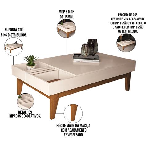 Mesa De Centro Para Sala De Estar Nala B Off White Nature Lyam