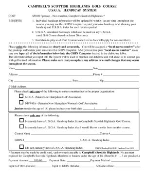 Fillable Online Handicap Form Campbell S Scottish Highlands Fax Email