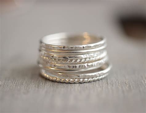Sterling Silver Stacking Ring Set Set Of 8 Sterling Silver Etsy