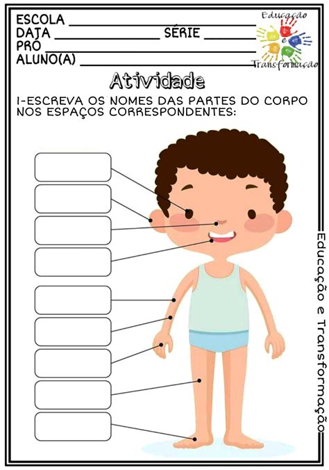 Partes Do Corpo Humano Atividades Para Identificar E Escrever Os Nomes