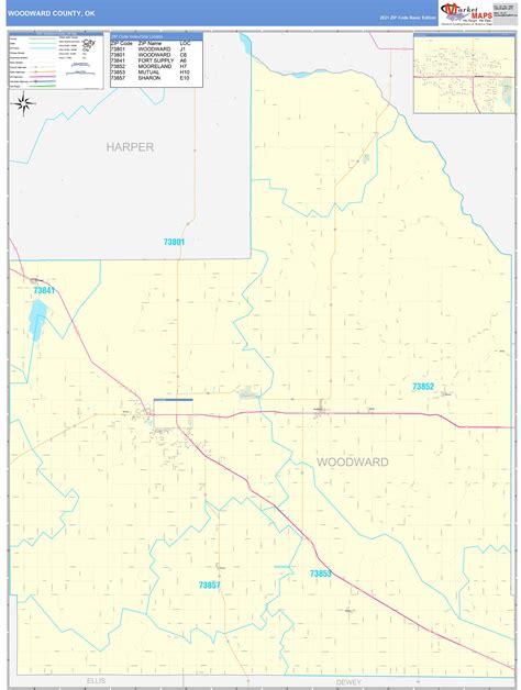 Woodward County, OK Zip Code Wall Map Basic Style by MarketMAPS - MapSales