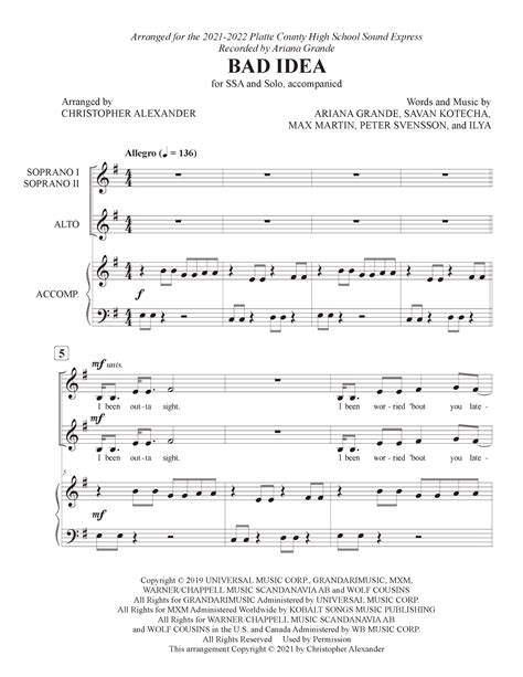 Bad Idea Sheet Music Ariana Grande Ssa Choir