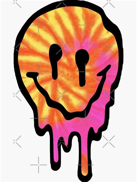 Pink And Orange Tie Dye Drippy Smiley Face Sticker For Sale By