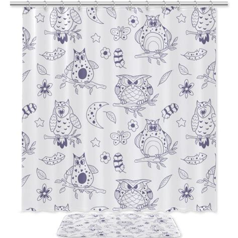 Ownni Hand Drawn Cute Buho Pattern Pongee Shower Curtain Set With