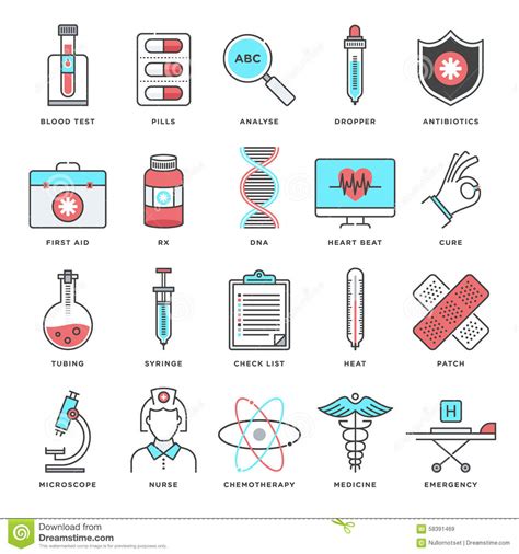 Geneeskunde En Van De Gezondheidszorg Vlakke Lijn Pictogramreeks Vector