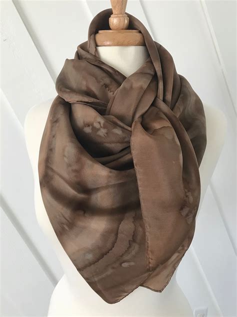 Brown Silk Scarf Hand Dyed Silk Scarf Square Scarf Etsy