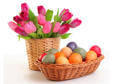 Tulips Holidays Easter Wicker Basket Eggs HD Wallpaper Rare Gallery