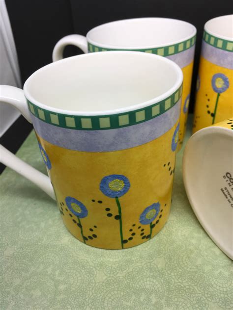 Mugs Cups Coffee Tea Hand Painted Corning Ware Happy Flower Set Of 4 Y