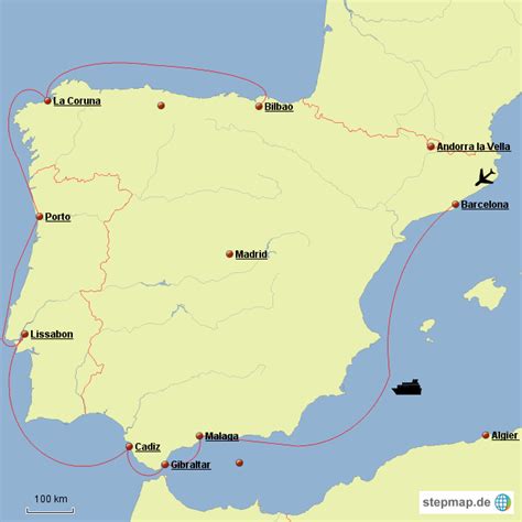 StepMap Iberische Halbinsel Landkarte für Spanien