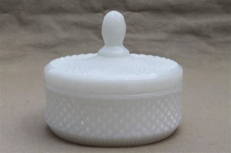 Westmoreland English Hobnail Round Glass Powder Box Vintage Milk Glass