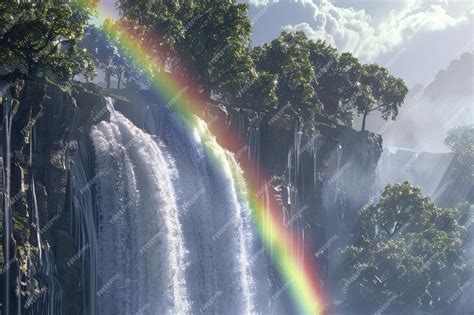 Premium Photo Ephemeral Rainbow Over A Waterfall Octane Render