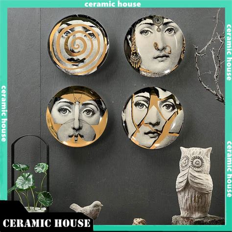 Fornasetti Golden Art Face Wall Hanging Plate Ceramic Retro Decorative