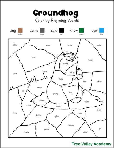 Groundhog Day Coloring Rhyming Worksheets For 1st Grade