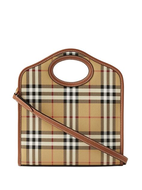 Burberry Check Patterned Mini Tote Bag Neutrals Farfetch Uk