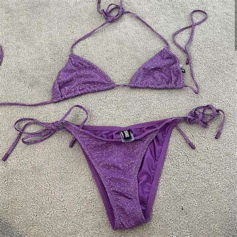 Triangl Vinca Purple Sparkle Bikini Barely Worn Top Depop