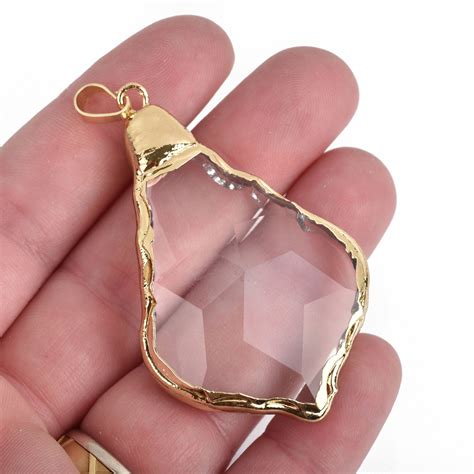 Crystal Teardrop Drop Pendant Clear Glass Crystal Faceted Gold