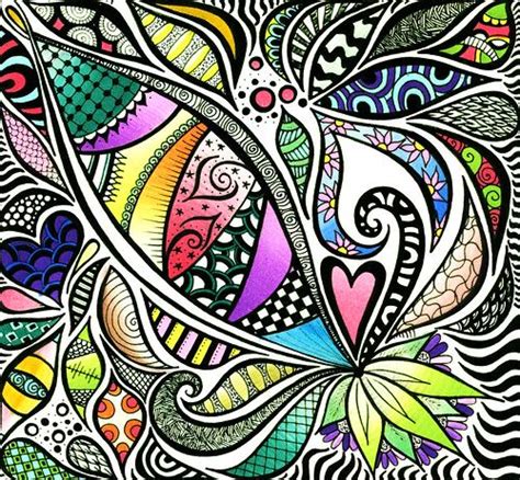 Zentangle Flowering Coloured Zentangle Zen Doodle Art Gel Pen Art