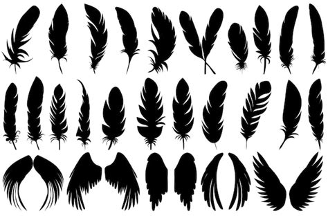 Premium Vector Feathers Wings Set Silhouette Isolated On White