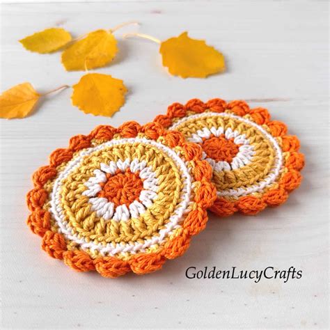 Fall Coaster Crochet Pattern GoldenLucyCrafts