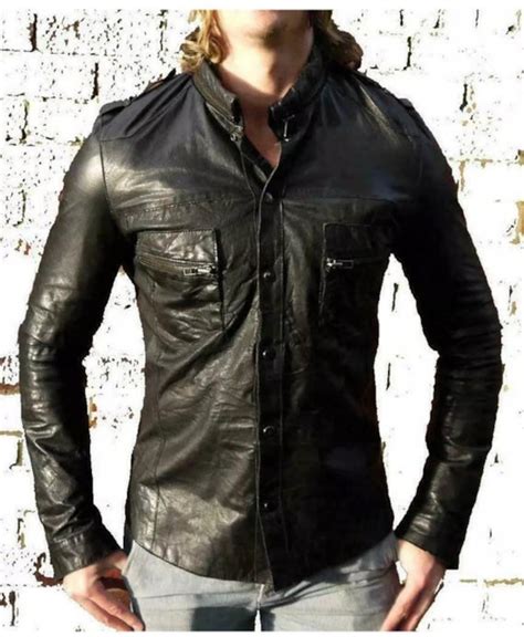 Mens Real Leather Lambskin Shirt Cuir Gay Lederhemd Leder Etsy