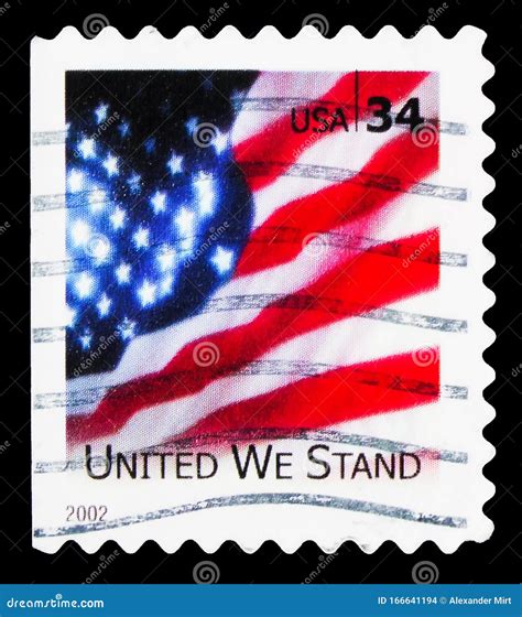 Postage Stamp Printed In USA Shows United We Stand US Flag Picture