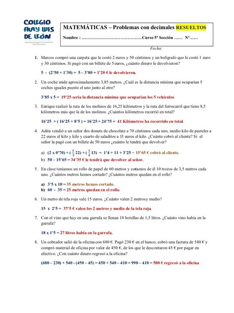 Problemas Decimales Resueltos