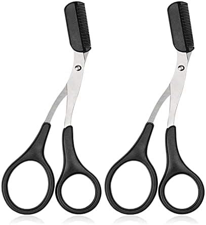 Eyebrow Trimmer Scissors Black Eyebrow Scissors With Comb Stainless