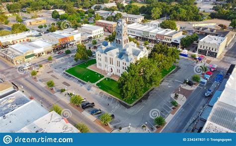 Aerial View Historic Hood County Courthouse And Clock Tower In Downtown