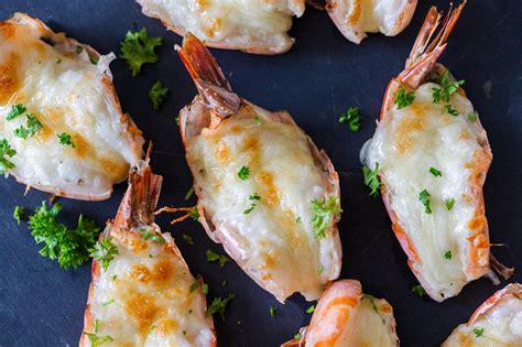 Cheesy Baked Tiger Shrimp Recipe Momsdish