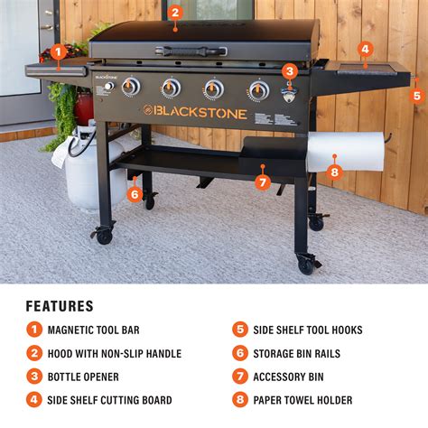 Blackstone 4 Burner 36” Propane Grill With Built In Hood Omnivore Flat Top Griddle Plate And Side