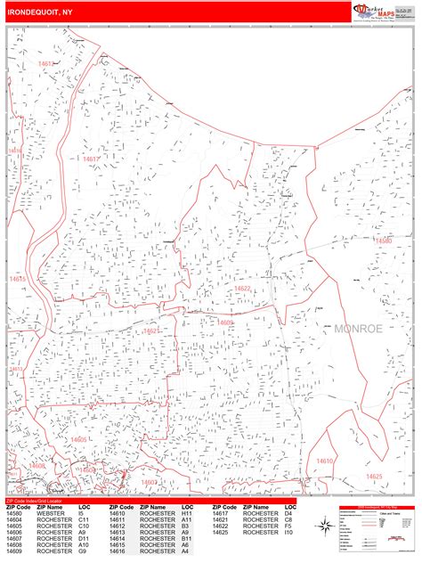 Irondequoit New York Zip Code Wall Map Red Line Style By Marketmaps Mapsales