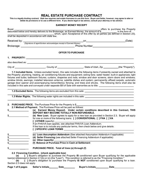 Free Real Estate Purchase Agreement Form Free Printable Documents