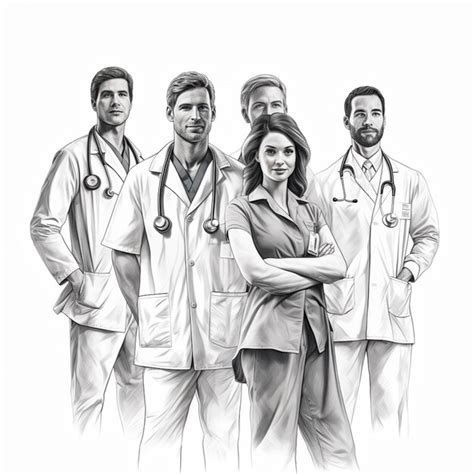 Premium Photo Hand Drawn Medical Doctors Team Isolated By White