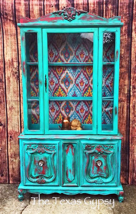 Boho Chic Hutch In Patina Green Holiday Red Milk Paint General