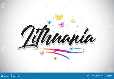 Lithuania Handwritten Vector Word Text With Butterflies And Colorful