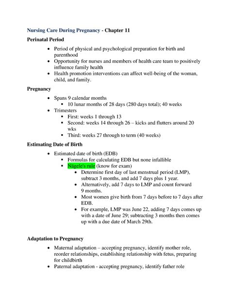 Chapter 11 Nursing Care During Pregnancy Nursing Care During