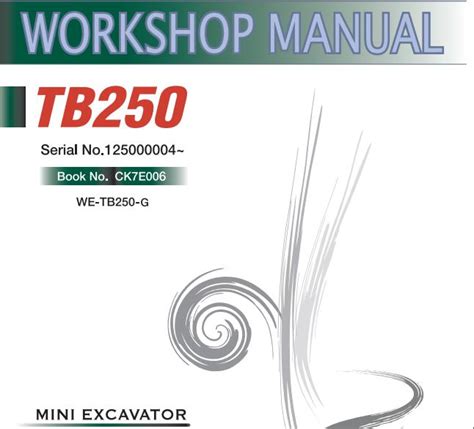 Takeuchi Excavator Tb Tb Tb Workshop Operators Parts Manual