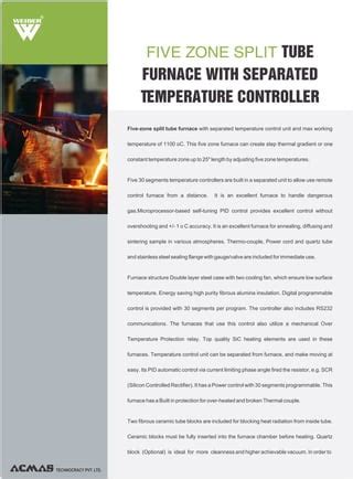 Five Zones Split Tube Furnace With Separated Temperature Controller Pdf