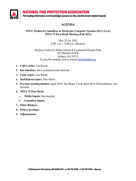 Fillable Online Nfpa92 Nfpa OrgassetsfilesAGENDA NFPA Technical