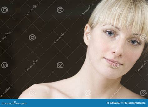 Naked Woman Against Black Background Stock Image Image Of Front