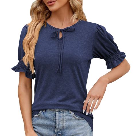 Tiqkatyck Women Summer Tops Women S Fashion Short Sleeve Solid Color V