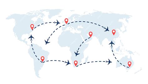 Premium Vector World Travel Map With Airplanes Flight Routes And Pins