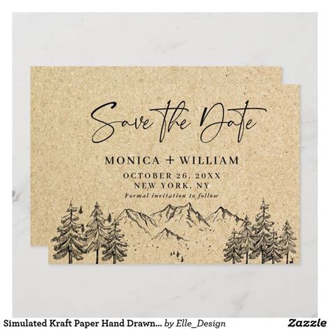 Simulated Kraft Paper Hand Drawn Mountain Wedding Save The Date