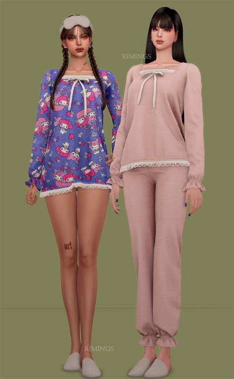 Rimings Lovely Pajama Set Ver And Ver Rimings Sims Dresses Sims