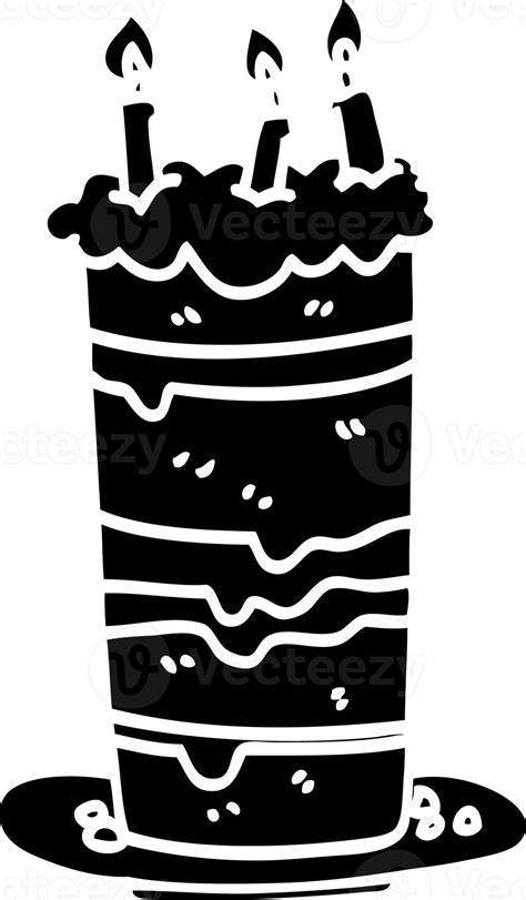 Line Drawing Cartoon Birthday Cake Solid Black Icon 41047311 Png