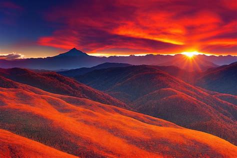 Premium Photo | Sunset dramatic sky of orange and gold color in mountains